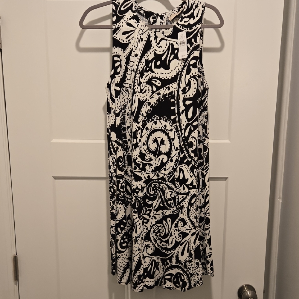 Loft Black and White Paisley Sleeveless Dress